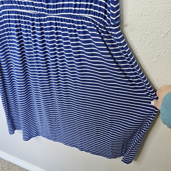Merona Dress‎ Size XL Blue White Striped Tee Shirt Elastic Waist Midi Casual - Picture 9 of 10